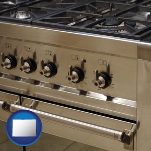 a stainless steel gas range and oven - with Colorado icon