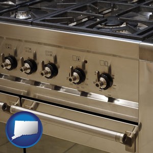 a stainless steel gas range and oven - with Connecticut icon