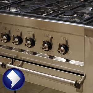 a stainless steel gas range and oven - with Washington, DC icon
