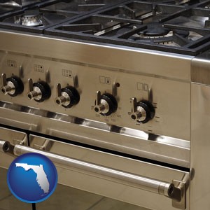 a stainless steel gas range and oven - with Florida icon