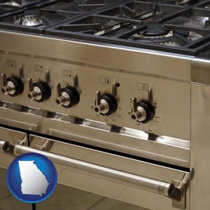 a stainless steel gas range and oven - with Georgia icon