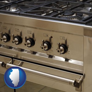 a stainless steel gas range and oven - with Illinois icon