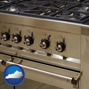 a stainless steel gas range and oven - with Kentucky icon