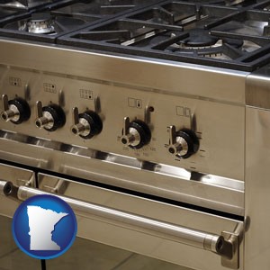 a stainless steel gas range and oven - with Minnesota icon
