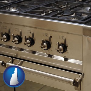 a stainless steel gas range and oven - with New Hampshire icon