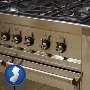 a stainless steel gas range and oven - with New Jersey icon