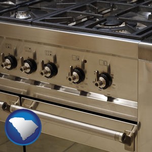 a stainless steel gas range and oven - with South Carolina icon