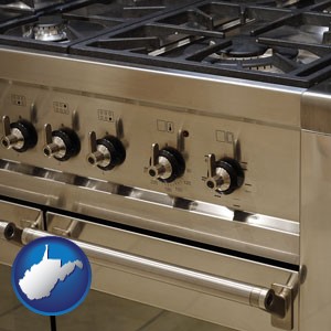 a stainless steel gas range and oven - with West Virginia icon
